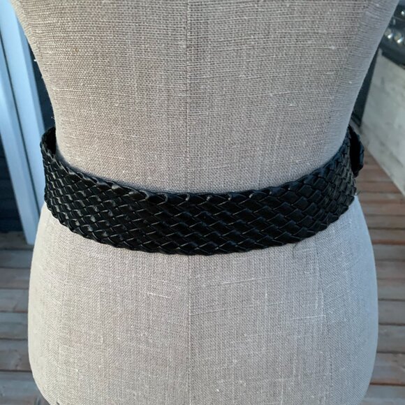 Vintage 80s 90s Black Braided Faux Leather Wide Statement Boho Chic Cinch Belt - Picture 4 of 10